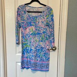 Lilly Pulitzer Blue and Pink Floral Long Sleeve Dress